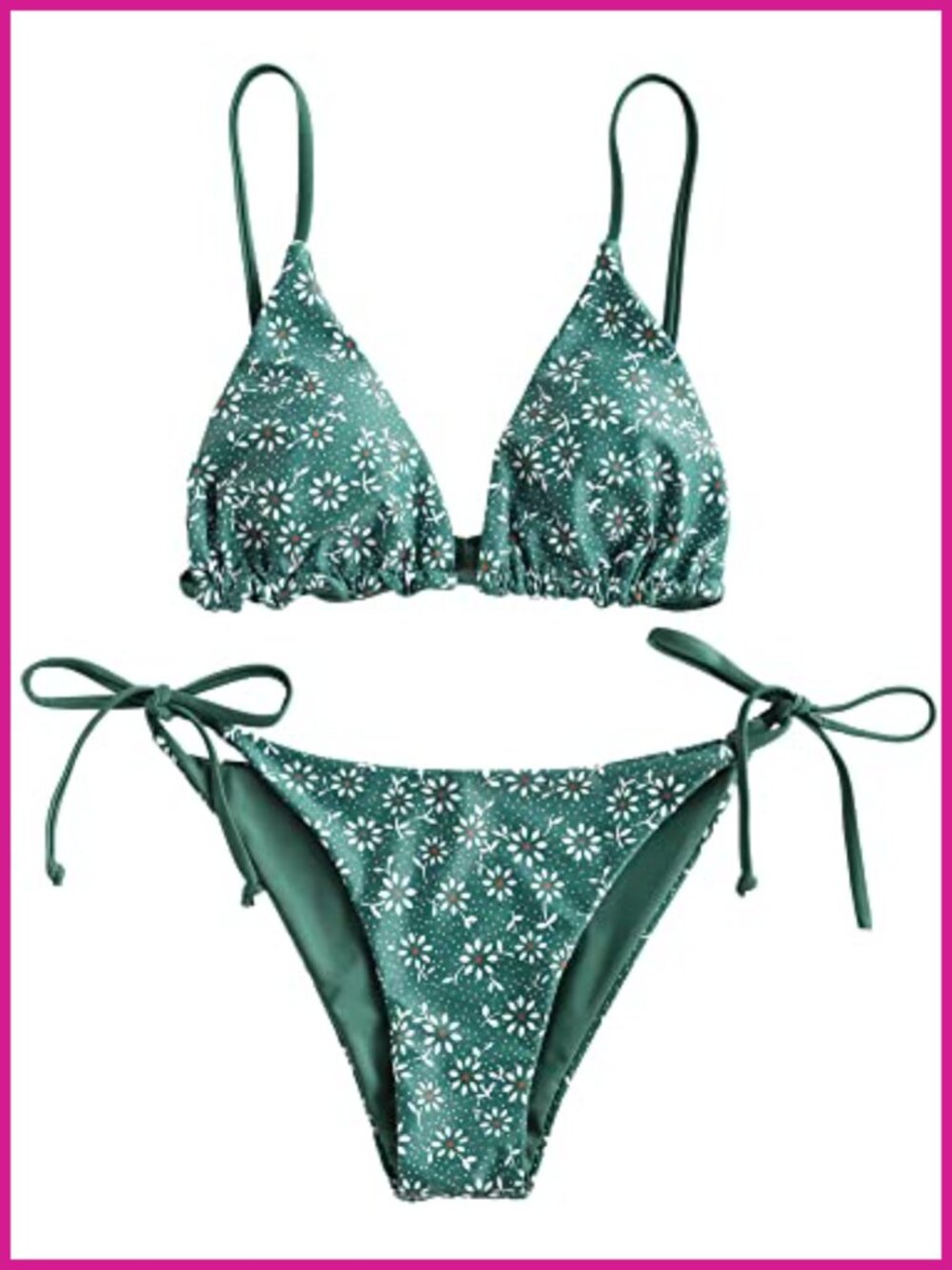 Triangle String Bikini Set Floral Two Piece Swimsuit Padded Tie Side Low Rise